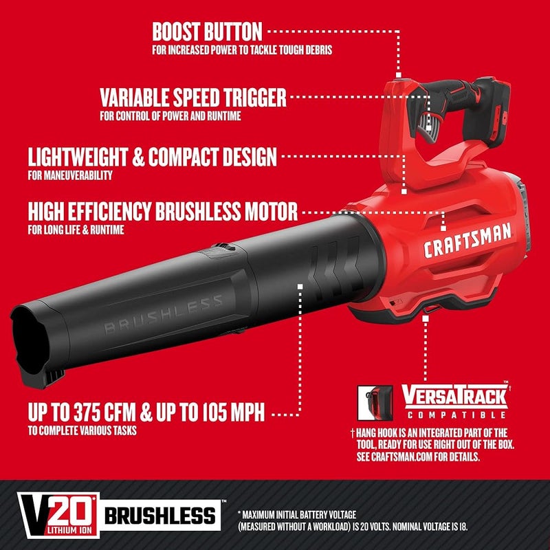 CRAFTSMAN CMCBL720B V20* Cordless Axial Leaf Blower, Brushless (Tool Only) - Image 2