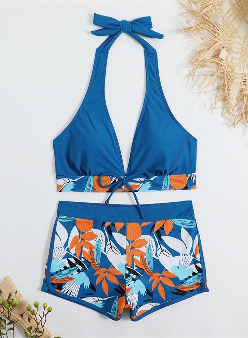 Loquat 2 Piece Beach Bow Swimsuit Bikini Blue - Image 1