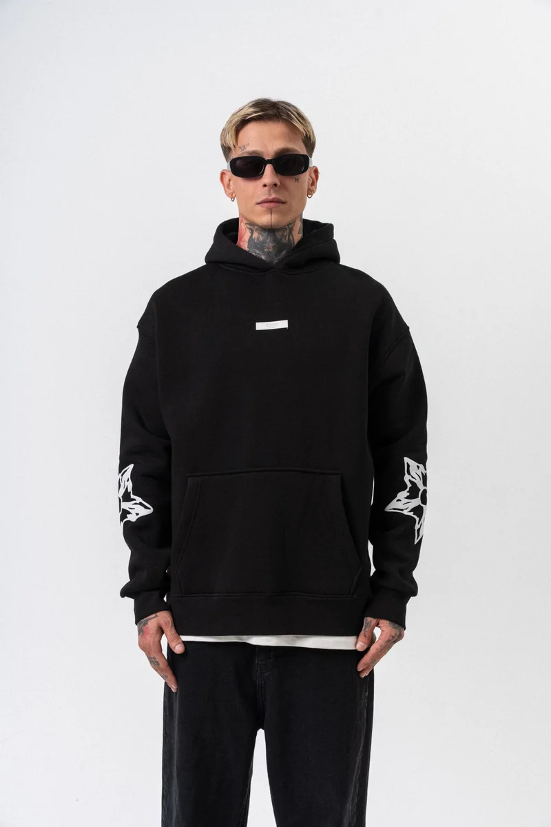 RESPIRE Men's Astro Mode Printed Hooded Oversize Hoodie Black