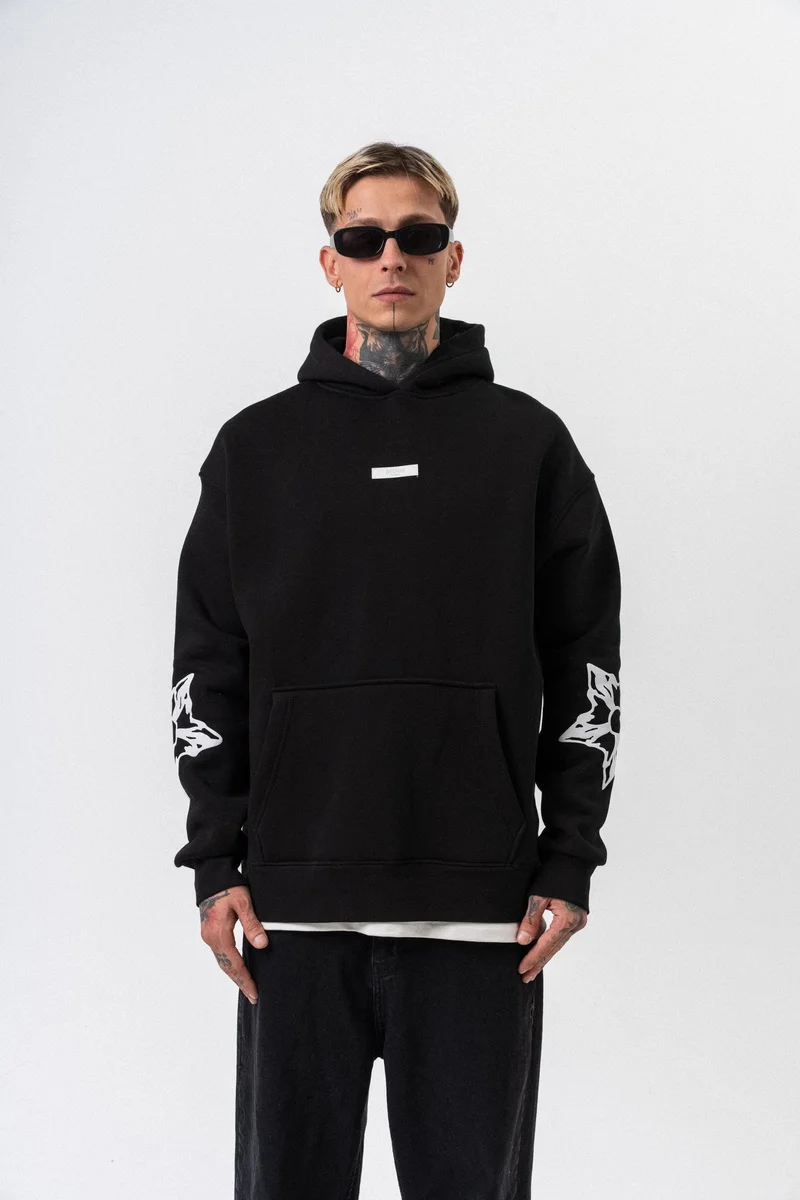 RESPIRE Men's Astro Mode Printed Hooded Oversize Hoodie Black