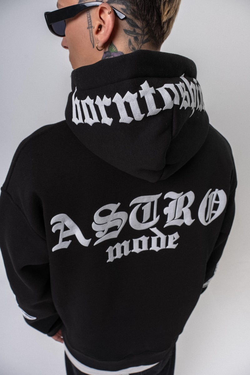 ريسباير هودي رجالي واسع (Oversize) بغطاء رأس مطبوع بعبارة "Astro Mode" لون أسود - Image 5