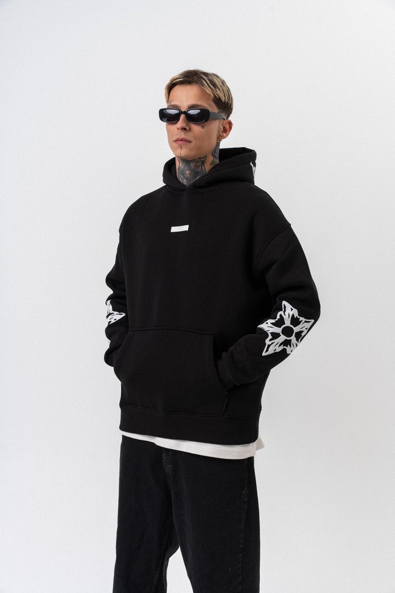ريسباير هودي رجالي واسع (Oversize) بغطاء رأس مطبوع بعبارة "Astro Mode" لون أسود - Image 4