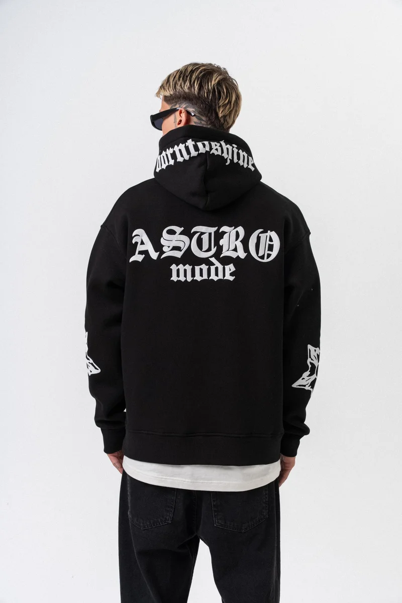 RESPIRE Men's Astro Mode Printed Hooded Oversize Hoodie Black