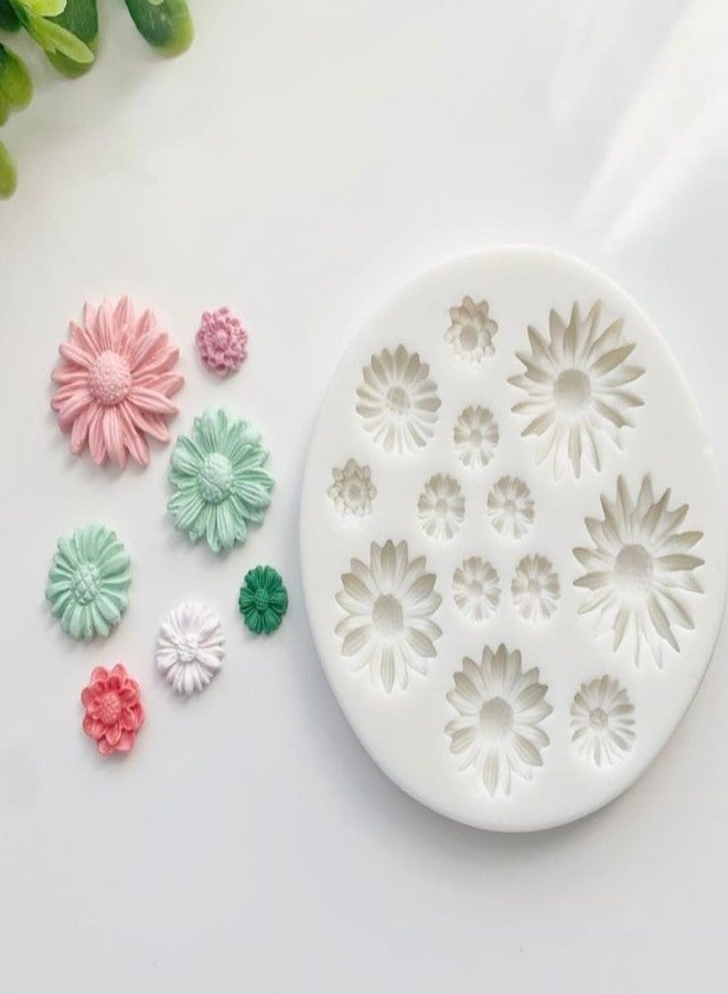 Smello 13 Cavity Daisy Sunflower Flower Silicone Fondant Mould for Chocolate Candy Cake Decoration Cupcake Topper Jelly Dessert Ice Cube Sugarcraft Clay Candle Wax Soap Mini Resin Craft Jewelry Mold. - Image 1
