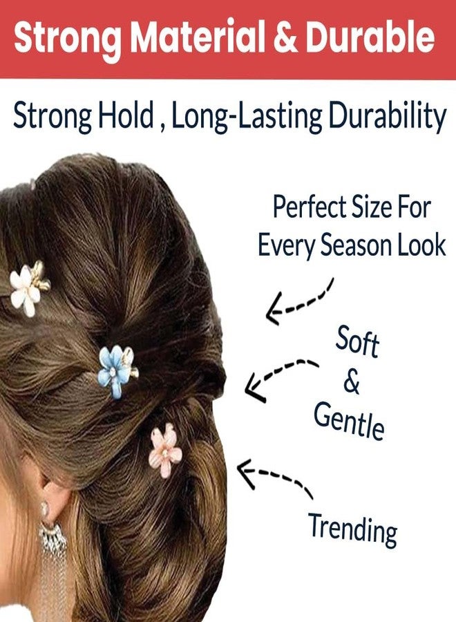 TEMPERIA (12pcs) Korean Style Mini Claw Clips for Girls & Women & Kids | Aesthetic Stylish Hair Accessories for Wedding | Small Pearl Flower Hair Clutcher | Multicolour - Image 3