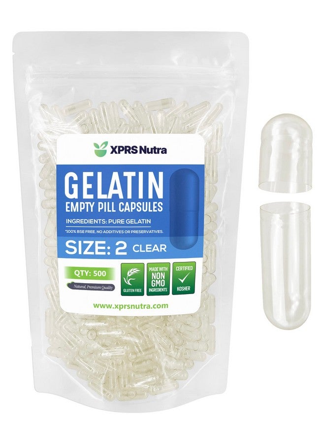 XPRS Nutra Size 2 Empty Capsules - 500 Count Clear Empty Gelatin Capsules - Pills DIY Capsule Filling - Pure Bovine Pill Gel Caps for Do-It-Yourself Supplements - Image 1