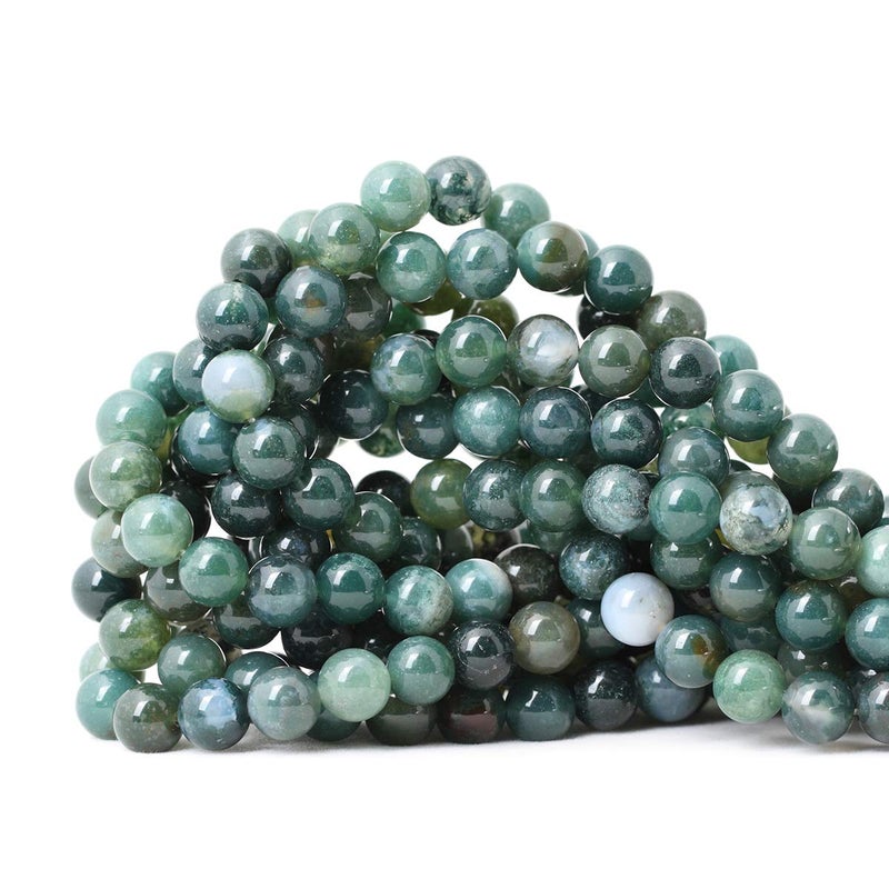 CHEAVIAN 45PCS 8mm Natural Moss Agate Gemstone Round Loose Beads for Jewelry Making DIY 1 Strand 15" - Image 1