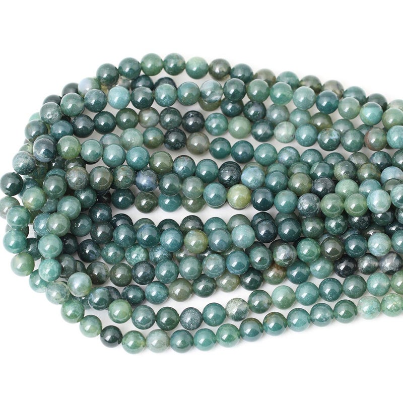 CHEAVIAN 45PCS 8mm Natural Moss Agate Gemstone Round Loose Beads for Jewelry Making DIY 1 Strand 15" - Image 3