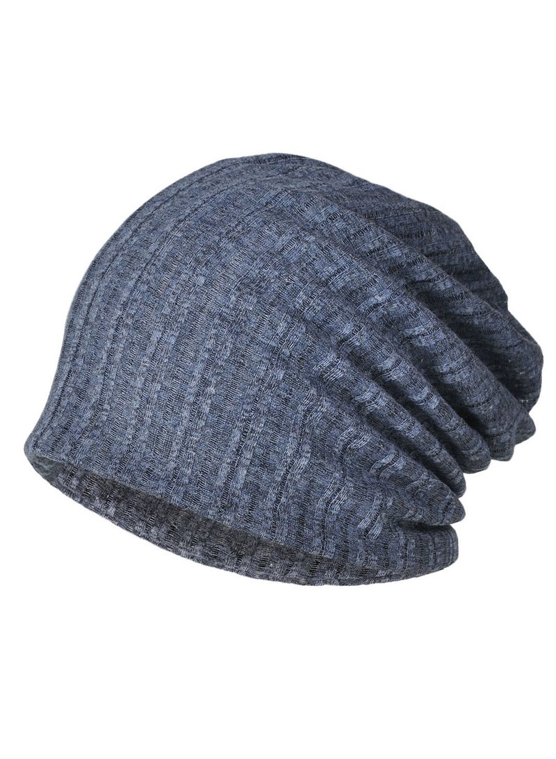 Loquat Infinity Scarf Headwear Cap Solid Color Hollow Out Dual-Use Beanie Hat Navy Blue  - Image 1