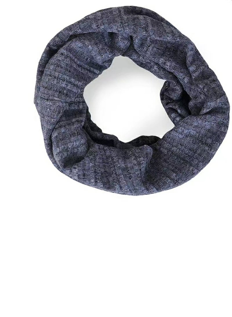 Loquat Infinity Scarf Headwear Cap Solid Color Hollow Out Dual-Use Beanie Hat Navy Blue  - Image 2
