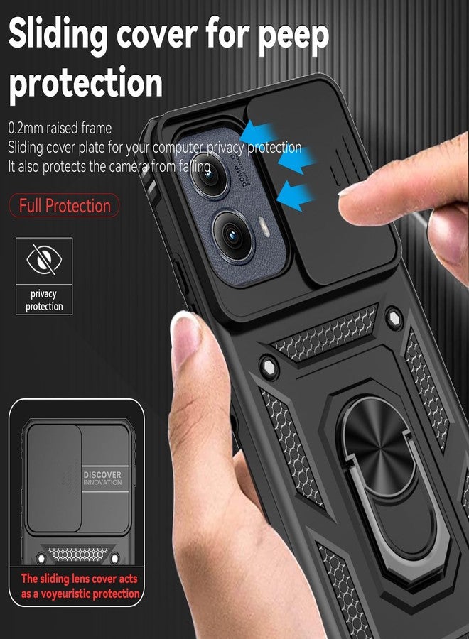 PUSHIMEI for Motorola Edge 2024 Case with Slide Camera Cover HD Screen Protector [Military Grade Drop Tested] Magnetic Ring Holder Kickstand Protective Phone Case for Motorola Moto Edge 2024, Black - Image 4
