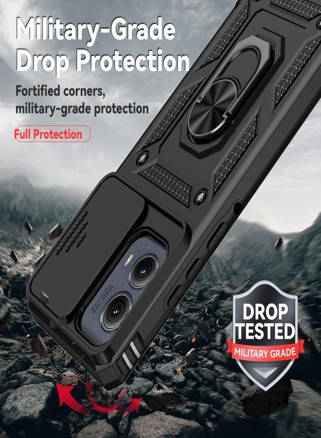PUSHIMEI for Motorola Edge 2024 Case with Slide Camera Cover HD Screen Protector [Military Grade Drop Tested] Magnetic Ring Holder Kickstand Protective Phone Case for Motorola Moto Edge 2024, Black - Image 5
