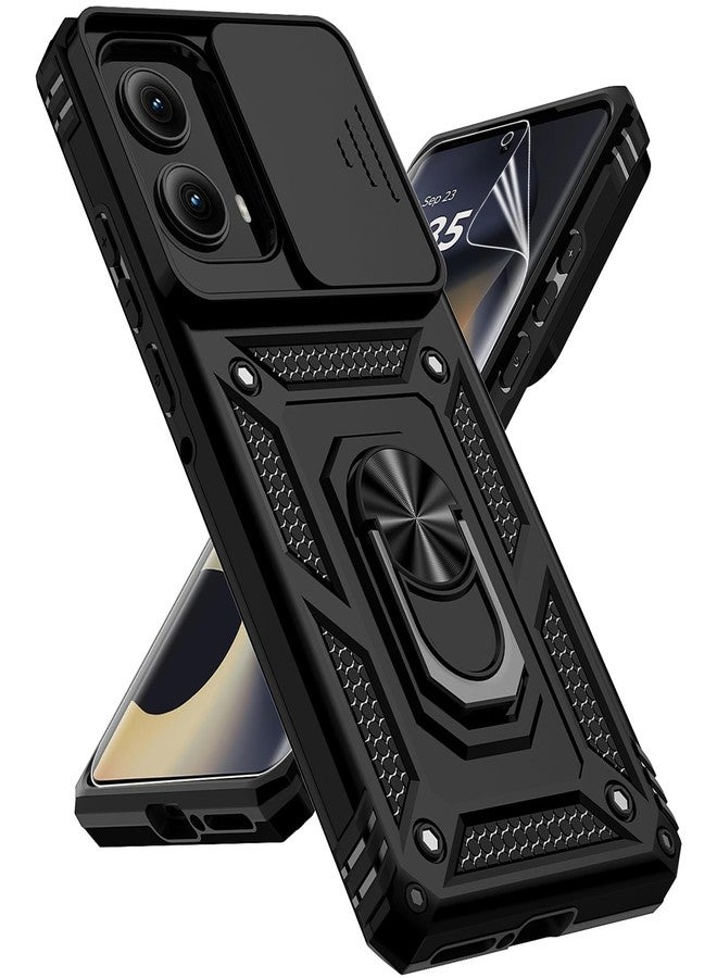 PUSHIMEI for Motorola Edge 2024 Case with Slide Camera Cover HD Screen Protector [Military Grade Drop Tested] Magnetic Ring Holder Kickstand Protective Phone Case for Motorola Moto Edge 2024, Black - Image 1