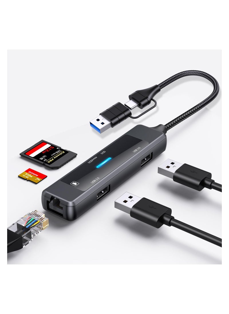 SYOSI USB C Hub Adapter Port, Multiport USB C Docking Station Dongle, 3.0 & 2.0 Card Reader Ethernet Type USB C Dock Splitter, for Laptop Mac MacBook Pro Air PC HP  - Image 2