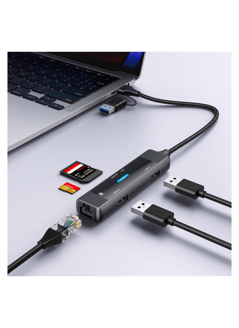 SYOSI USB C Hub Adapter Port, Multiport USB C Docking Station Dongle, 3.0 & 2.0 Card Reader Ethernet Type USB C Dock Splitter, for Laptop Mac MacBook Pro Air PC HP  - Image 5