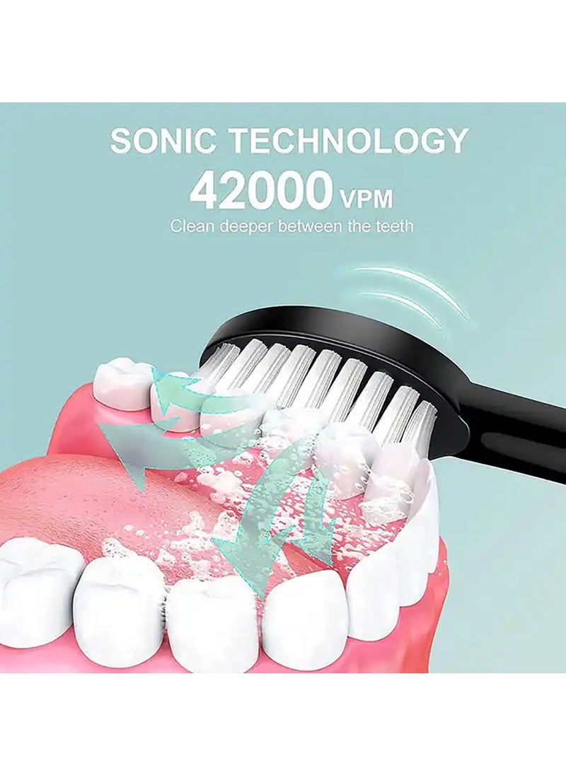Generic Electric Toothbrush USB Rechargeable Uultrasonic Toothbrush Dental Cleaning Kit with 4 Brush Heads 6 Cleaning Modes Black  - Image 4