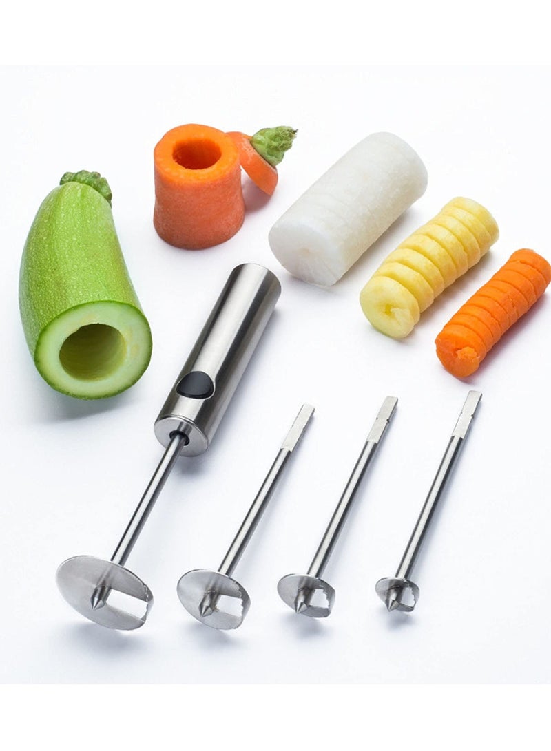 MarlaMall Stainless Steel Vegetable Drill Fruit Corer And Veggie Spiralizer Twister Set Ergonomic Handle With 4 Sizes for Coring and Hollowing out Zucchini, Potatoes, Carrot,Apple - Image 1