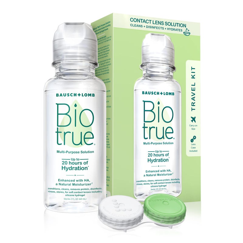 Biotrue محلول بيولوجي للعدسات، محلول متعدد الاستخدامات مع علبة العدسات، ينظف، يكيّف، يرطب، يطهر، يزيل البروتين، الأوساخ والحطام، منظف ومخزن للعدسات اللاصقة، 2 أونصة سائلة (عبوة من 1) - Image 1