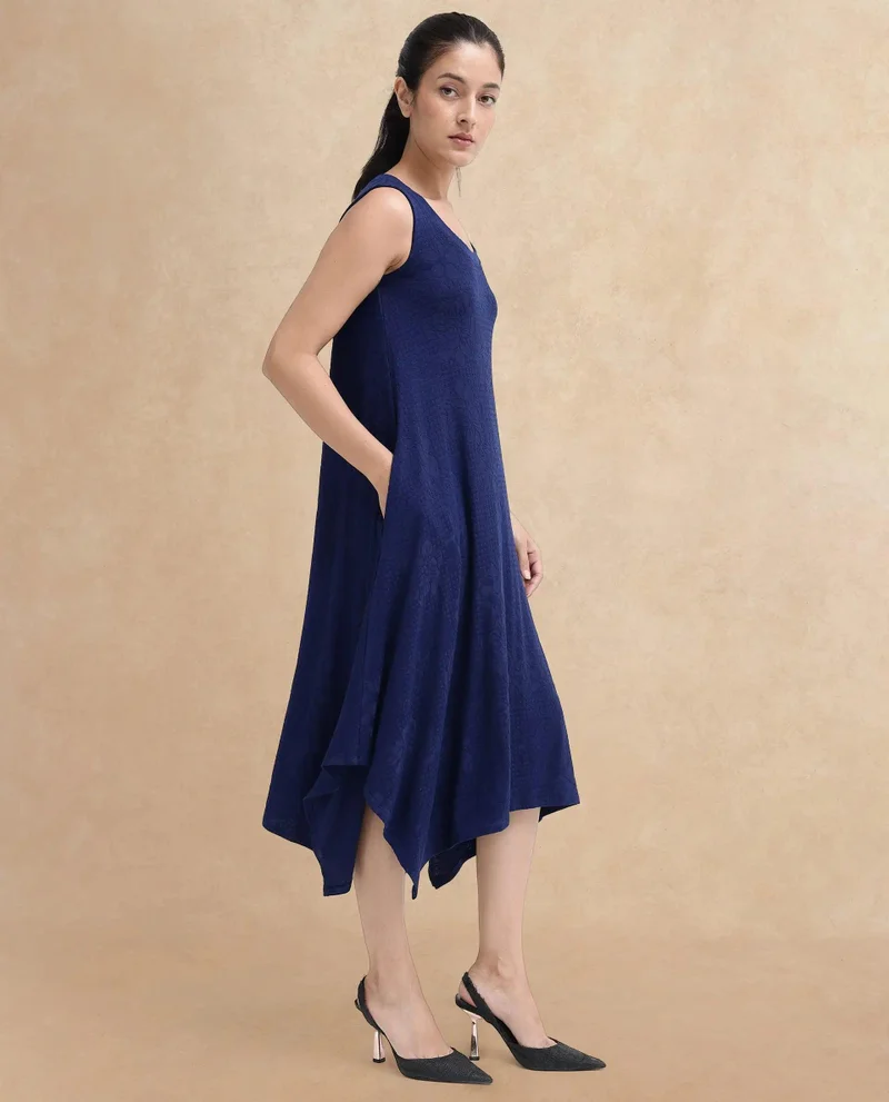 Rareism Women's Floral Jacquard Knit Flared Midi Dress