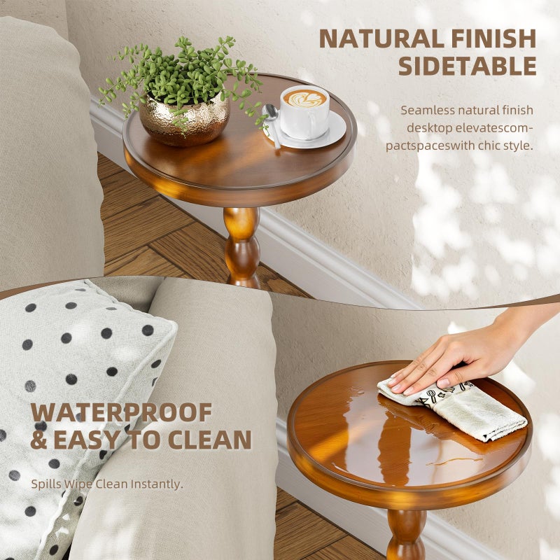 Simple Trending Small Side Table, Round Drink Table for Small Spaces, Pedestal Coffee Table for Living Room, Rustic Brown - Image 4