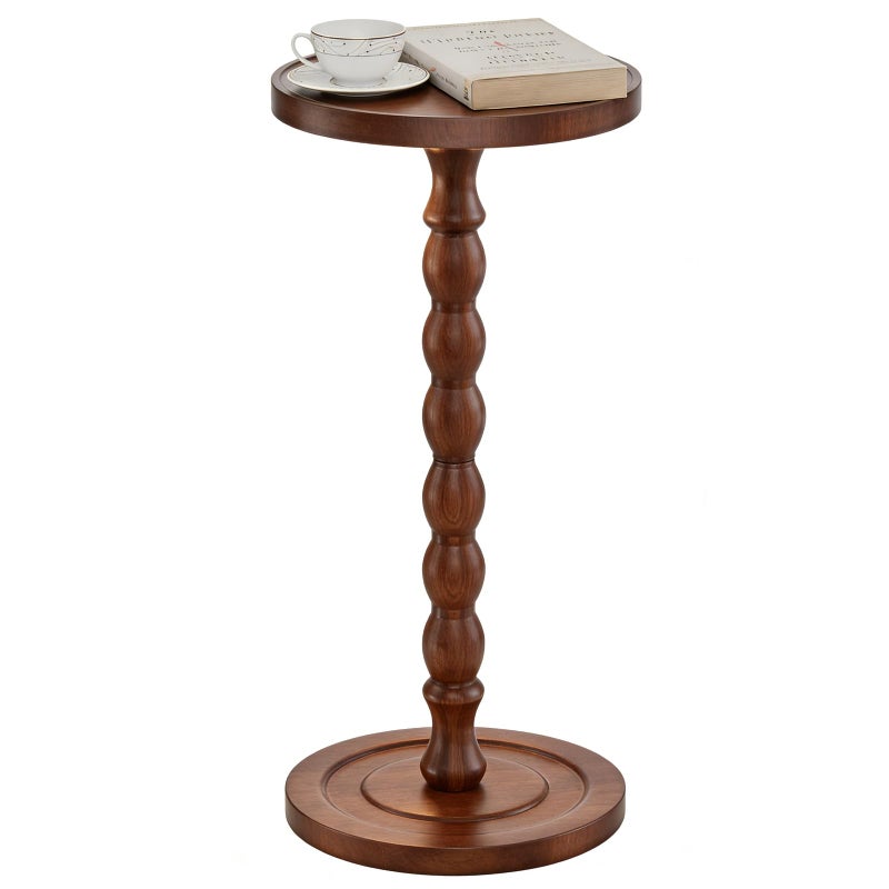 Simple Trending Small Side Table, Round Drink Table for Small Spaces, Pedestal Coffee Table for Living Room, Rustic Brown - Image 1