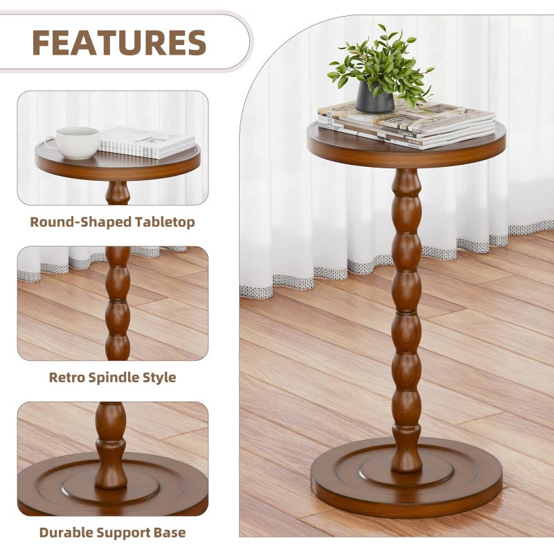 Simple Trending Small Side Table, Round Drink Table for Small Spaces, Pedestal Coffee Table for Living Room, Rustic Brown - Image 5