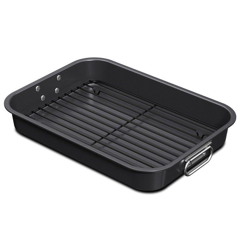 CHEFMADE Roasting Pan with Rack 15 Inch Deep Roasting Pan Deep Lasagna Pan for BBQ Vegetbale and Meat 154 x 112 x 23 Black