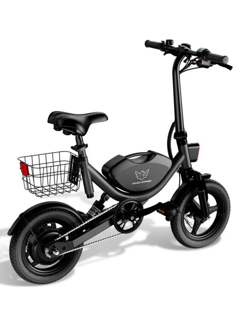 Wind Horse Foldable Electric Bike for Adults 500W Brushless Hub Motor, 35 KMH Max Speed, 19-35 KM Range with 36V 8AH Battery, 14 Inches Tires with Dual Suspension and Disc Brakes, Lightweight Carbon Alloy Frame, Urban Commuter E-Bike with Basket for Easy Storage and Transport  - Image 3