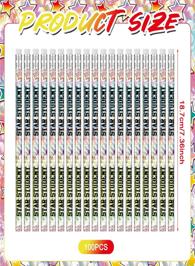 Tenceur 100 Pcs Star Student Motivational Pencils with Erasers Bulk 7.3 Inches Incentives Recognition Education Award Prize for Teacher School Classroom Reward Supplies - Image 2