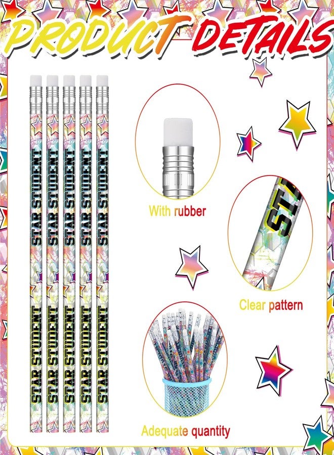Tenceur 100 Pcs Star Student Motivational Pencils with Erasers Bulk 7.3 Inches Incentives Recognition Education Award Prize for Teacher School Classroom Reward Supplies - Image 3