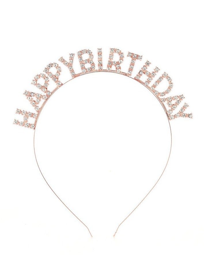 Birthday Headband for Women Girls Queen Crown Hair Band Tiara and Crowns Happy Birthday Party Accessories Supplies Favors(Rose gold) - Image 1