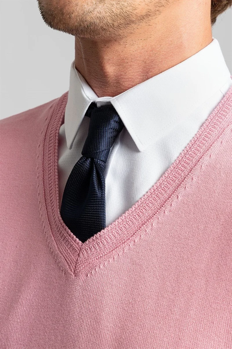 تودورس Men's Slim Fit V Neck Cotton Pink Knitted Sweater