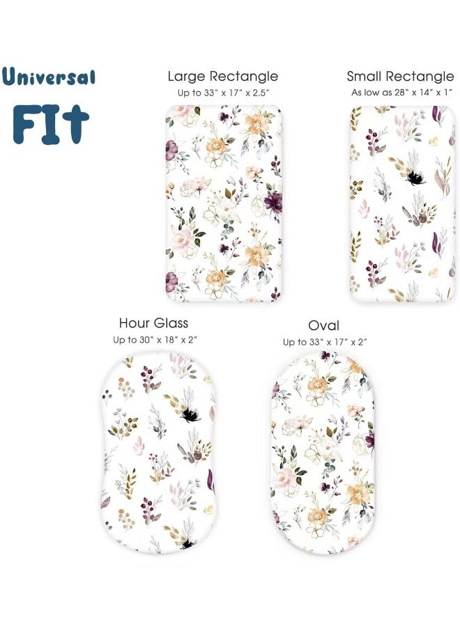 GRSSDER Stretchy Ultra Soft Fitted Bassinet Sheet Set 2 Pack, Bassinet Sheets Fit for Cradle Moses Basket Oval Rectangle Mattresses, Snug and Safe for Baby, Stylish Watercolor Flora - Image 5