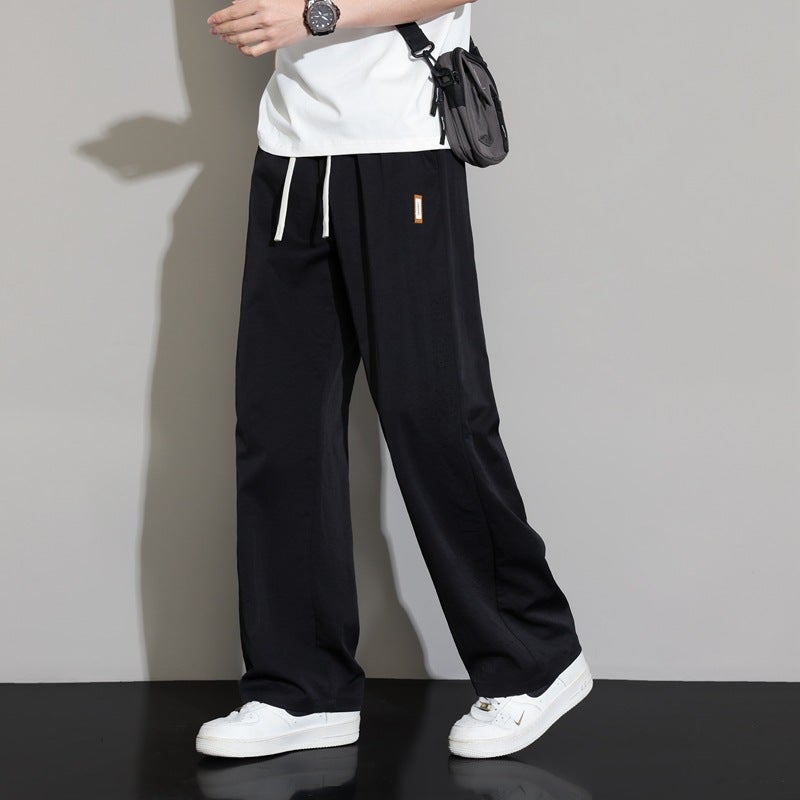 New Summer Ice Silk Plus-Size Casual Straight-Leg Long Pants For Men, Hong Kong Style Loose Wide-Leg Drape Floor-Length Pants For Men And Women - Image 5