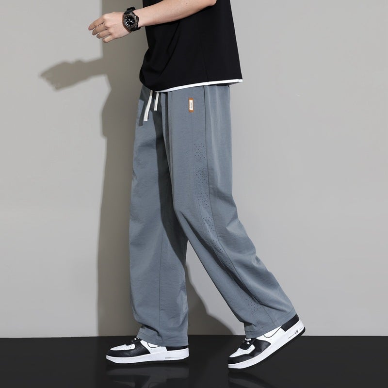 New Summer Ice Silk Plus-Size Casual Straight-Leg Long Pants For Men, Hong Kong Style Loose Wide-Leg Drape Floor-Length Pants For Men And Women - Image 2