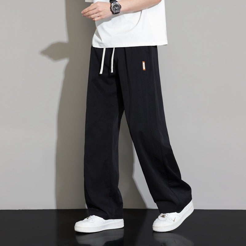 New Summer Ice Silk Plus-Size Casual Straight-Leg Long Pants For Men, Hong Kong Style Loose Wide-Leg Drape Floor-Length Pants For Men And Women - Image 1