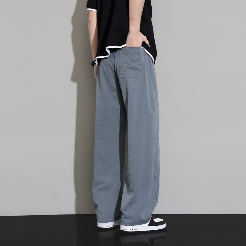 New Summer Ice Silk Plus-Size Casual Straight-Leg Long Pants For Men, Hong Kong Style Loose Wide-Leg Drape Floor-Length Pants For Men And Women - Image 3
