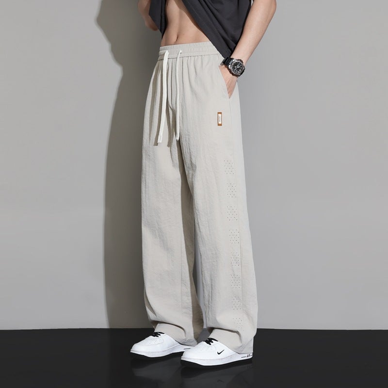 New Summer Ice Silk Plus-Size Casual Straight-Leg Long Pants For Men, Hong Kong Style Loose Wide-Leg Drape Floor-Length Pants For Men And Women - Image 4