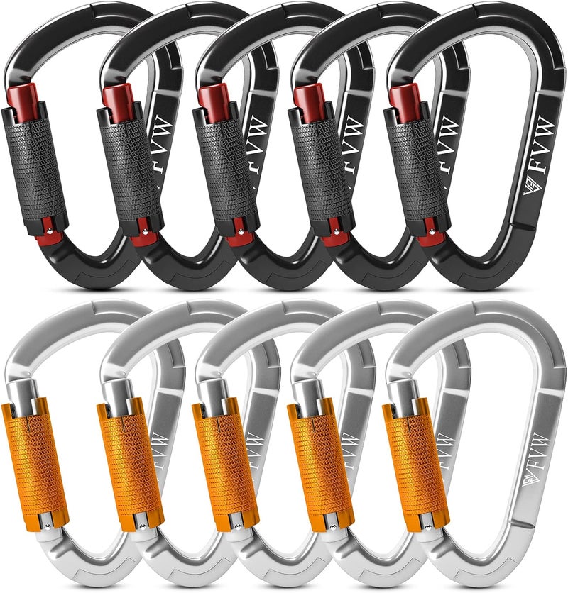 FVW Auto Locking Rock Climbing Carabiner Clips, UIAA Certified Professional 25KN (5620 lbs) Heavy Duty Caribeaners for Rappelling Swing Rescue & Gym etc,Large Carabiners,D-Shaped - Image 1