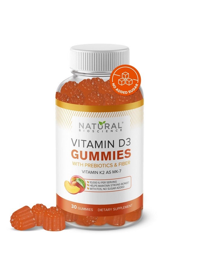 Natural BioScience Vitamin D3 10000 IU & Vitamin K2 Gummies - Extra Strength, Sugar-Free, High Absorption - Bone, Joint, Immune, Heart, Brain & Mood Support - Non-GMO, Gluten-Free, Fiber-Based with Prebiotics, 30 Count - Image 1