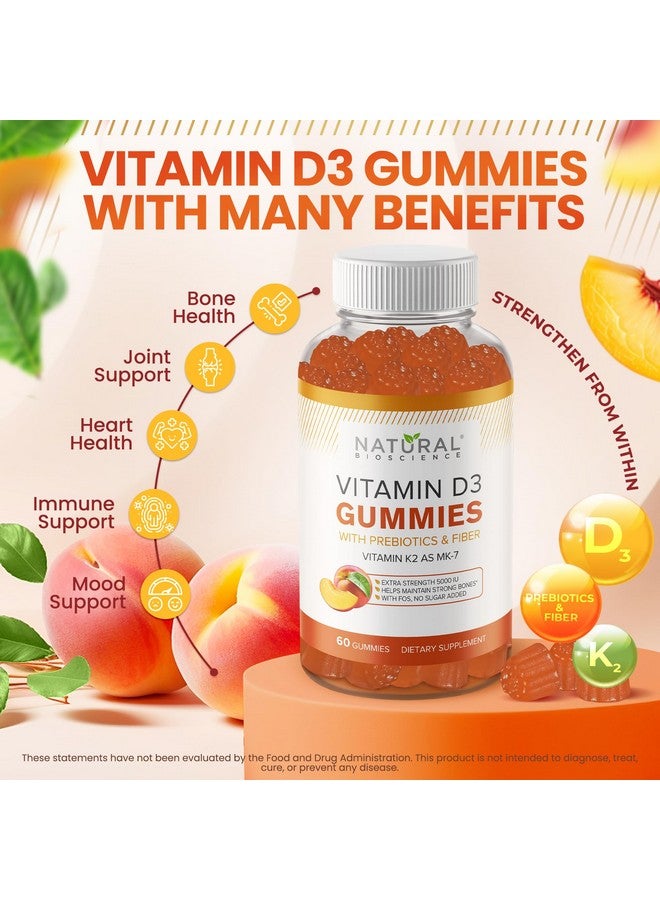 Natural BioScience Vitamin D3 10000 IU & Vitamin K2 Gummies - Extra Strength, Sugar-Free, High Absorption - Bone, Joint, Immune, Heart, Brain & Mood Support - Non-GMO, Gluten-Free, Fiber-Based with Prebiotics, 30 Count - Image 2