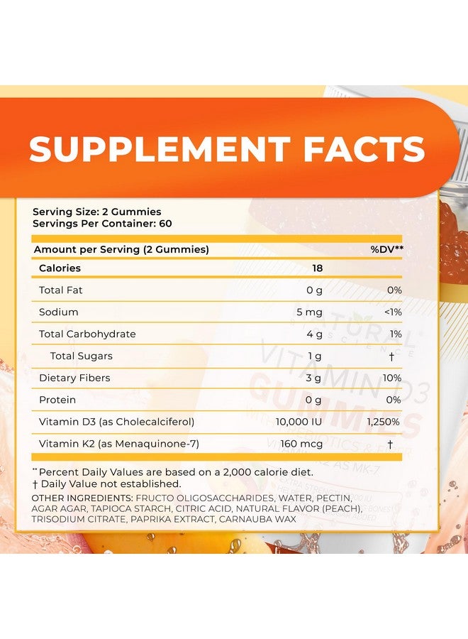 Natural BioScience Vitamin D3 10000 IU & Vitamin K2 Gummies - Extra Strength, Sugar-Free, High Absorption - Bone, Joint, Immune, Heart, Brain & Mood Support - Non-GMO, Gluten-Free, Fiber-Based with Prebiotics, 30 Count - Image 5
