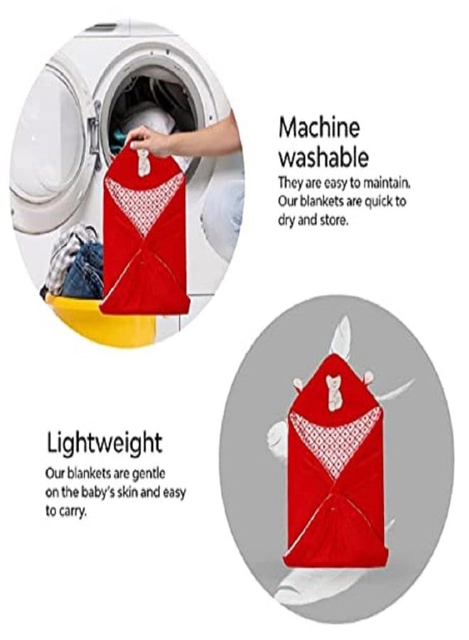 Ilsha® 3-in-1 Hooded Baby Blanket Wrapper | Unisex Towel for New Born Baby | All Season Soft Swaddle | Nursing Gift | Receiving Blanket | Travel-Friendly Quilts for Boys and Girls (Red) - Image 4