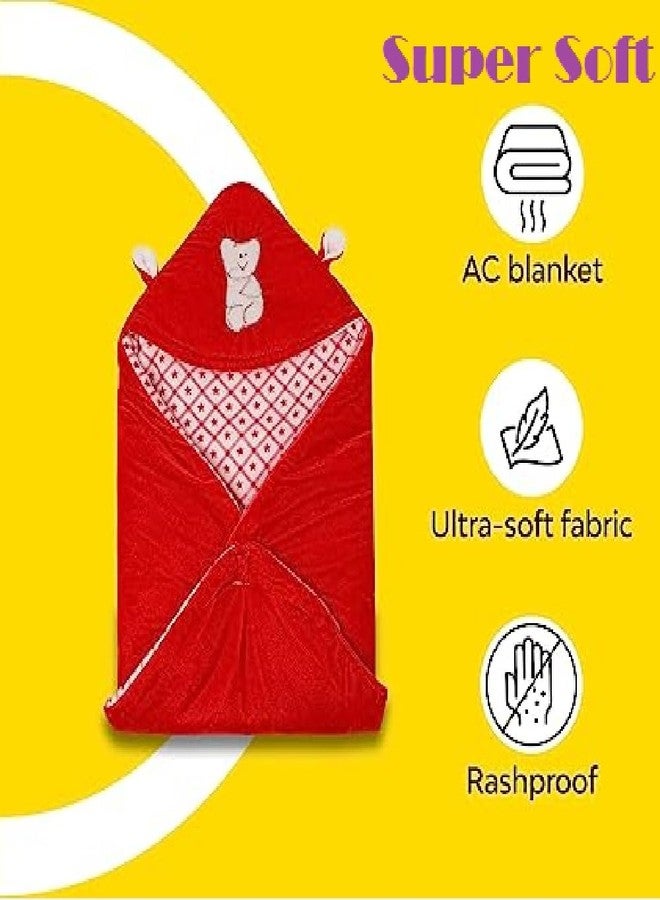 Ilsha® 3-in-1 Hooded Baby Blanket Wrapper | Unisex Towel for New Born Baby | All Season Soft Swaddle | Nursing Gift | Receiving Blanket | Travel-Friendly Quilts for Boys and Girls (Red) - Image 2