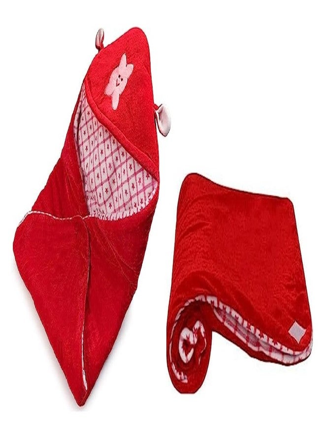 Ilsha® 3-in-1 Hooded Baby Blanket Wrapper | Unisex Towel for New Born Baby | All Season Soft Swaddle | Nursing Gift | Receiving Blanket | Travel-Friendly Quilts for Boys and Girls (Red) - Image 3