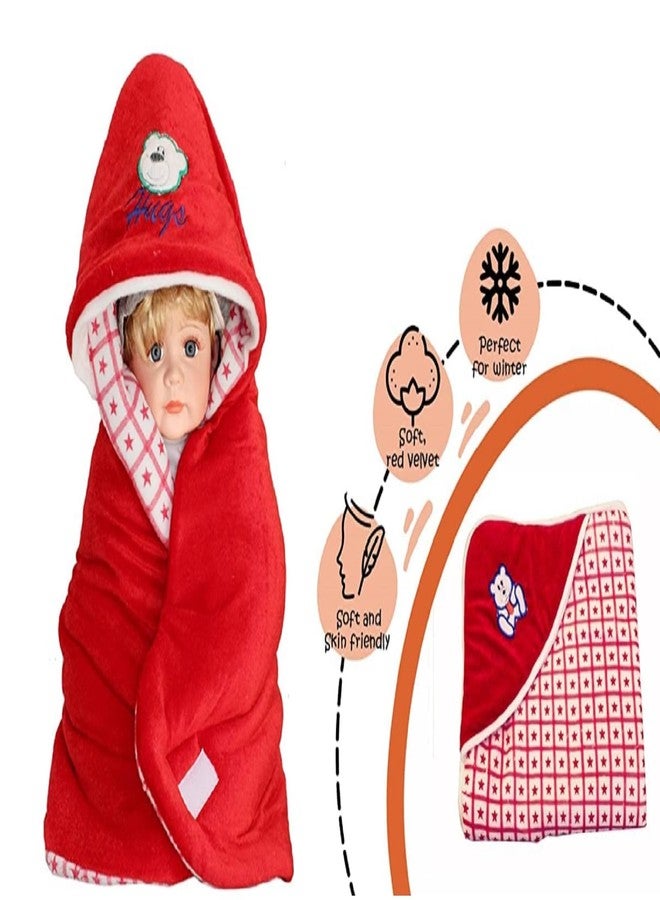 Ilsha® 3-in-1 Hooded Baby Blanket Wrapper | Unisex Towel for New Born Baby | All Season Soft Swaddle | Nursing Gift | Receiving Blanket | Travel-Friendly Quilts for Boys and Girls (Red) - Image 5