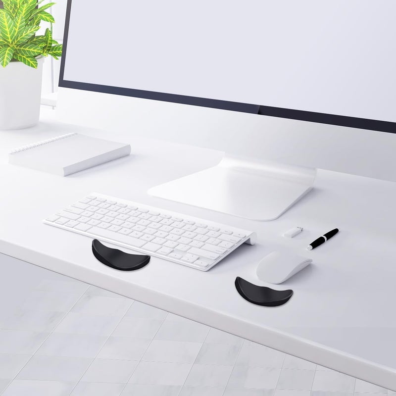 Left hand + right hand ergonomic keyboard and mouse wrist rest, wrist guard to relieve pressure and pain, suitable for office computer, black. - Image 5