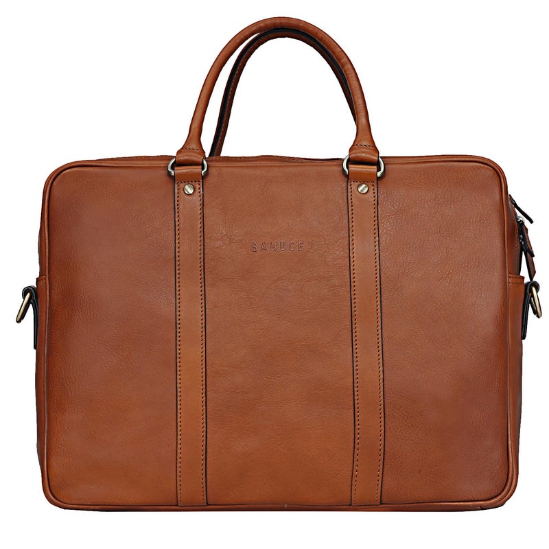 Banuce Premium Italian Full Grain Leather Briefcase for Men Fits 14 Inch Laptop for Business Travel Office Work with Detachable and Adjustable Shoulder Strap Brown - Image 2