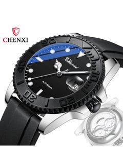 Generic New Dawn Automatic Mechanical Mens Watch Calendar Luminous Waterproof Black Silver Shell 