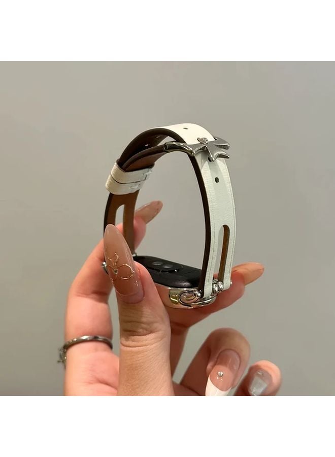 Brown Leather Strap For Xiaomi Mi Band 8 9 Sports Watch Slim Hollow Band Men Women - Image 1
